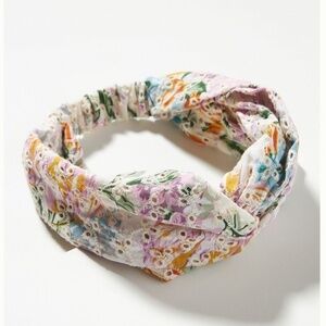 Anthropologie Antonia Embroidered Eyelet Headband Blue Floral